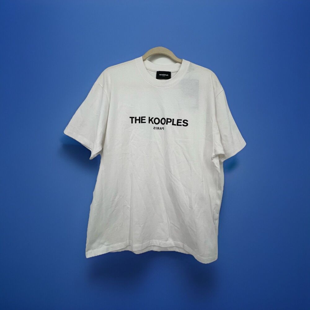 The Kooples Paris Mens Spell Out White Short Sleeve T-Shirt Size L Relaxed Fit